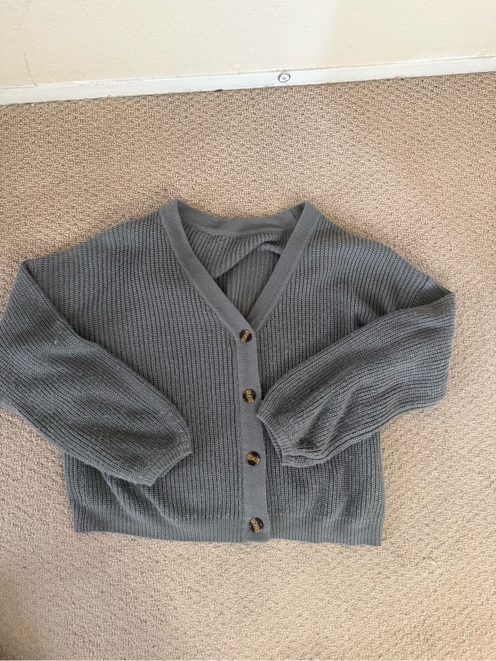 Source Unknown Blue-Gray V-Neck Button-Up Women's Cardigan